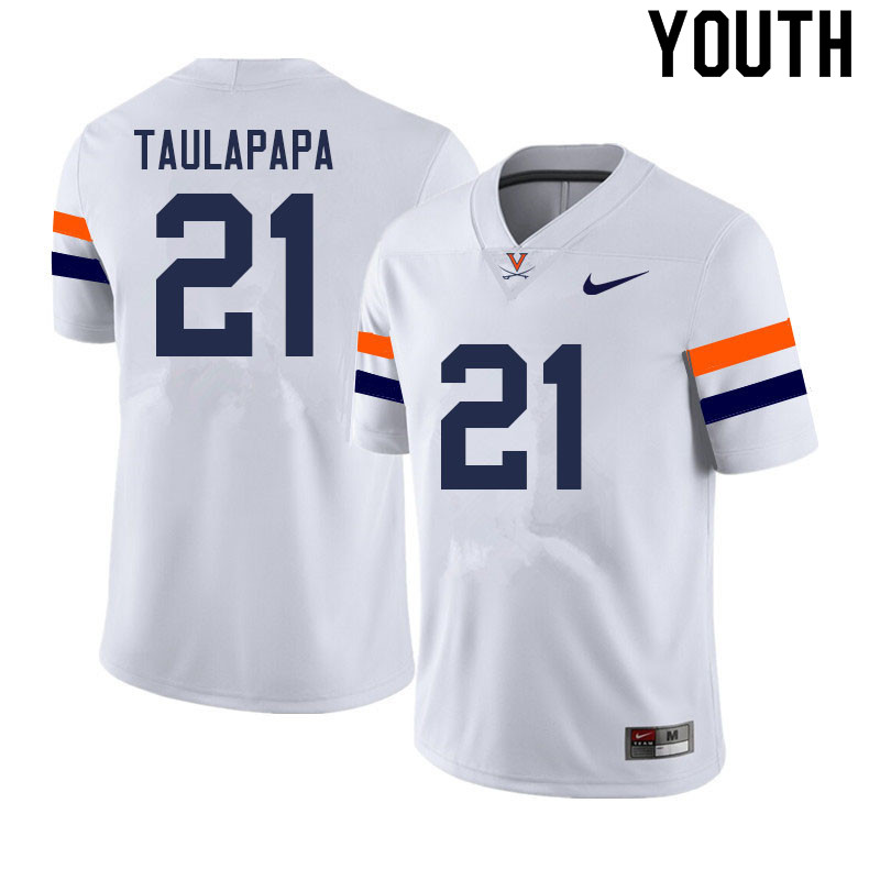 Youth #21 Wayne Taulapapa Virginia Cavaliers College Football Jerseys Sale-White - Click Image to Close